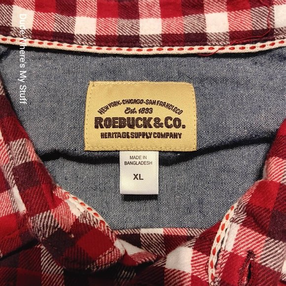 ROEBUCK & CO. RED CHECKERED SOFT FLANNEL - MEN'S XL - NEW WITHOUT TAGS - SNAPS - Picture 4 of 5